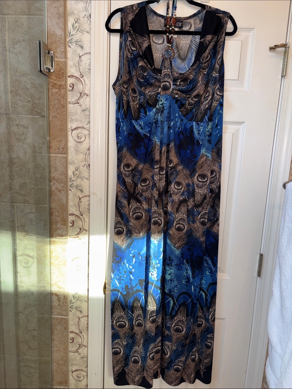 1X The Pyramid Collection Blue Peacock-Print Maxi Dress